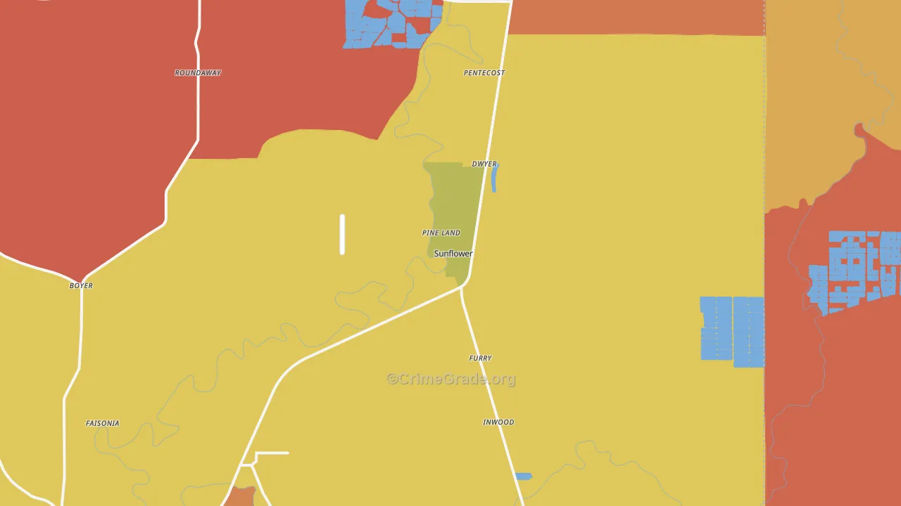 Sunflower, MS Map of Robbery Rates