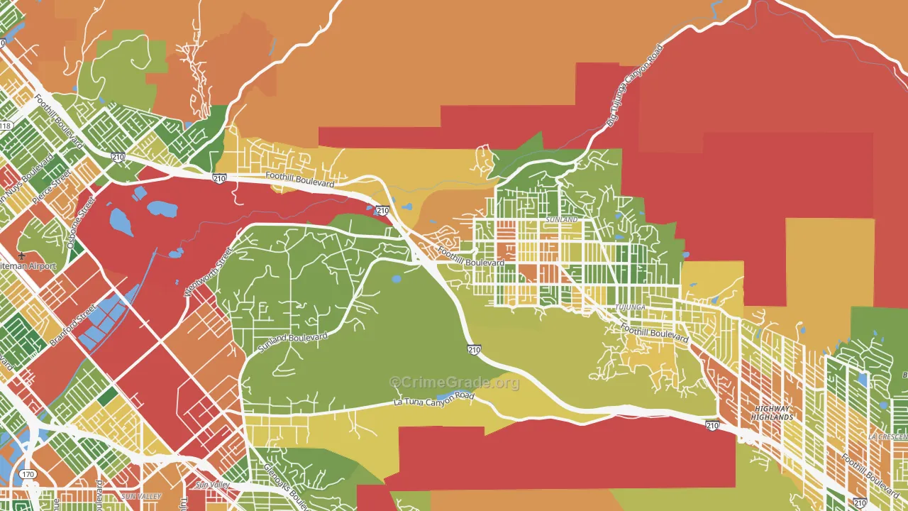Sunland, CA Map of Robbery Rates