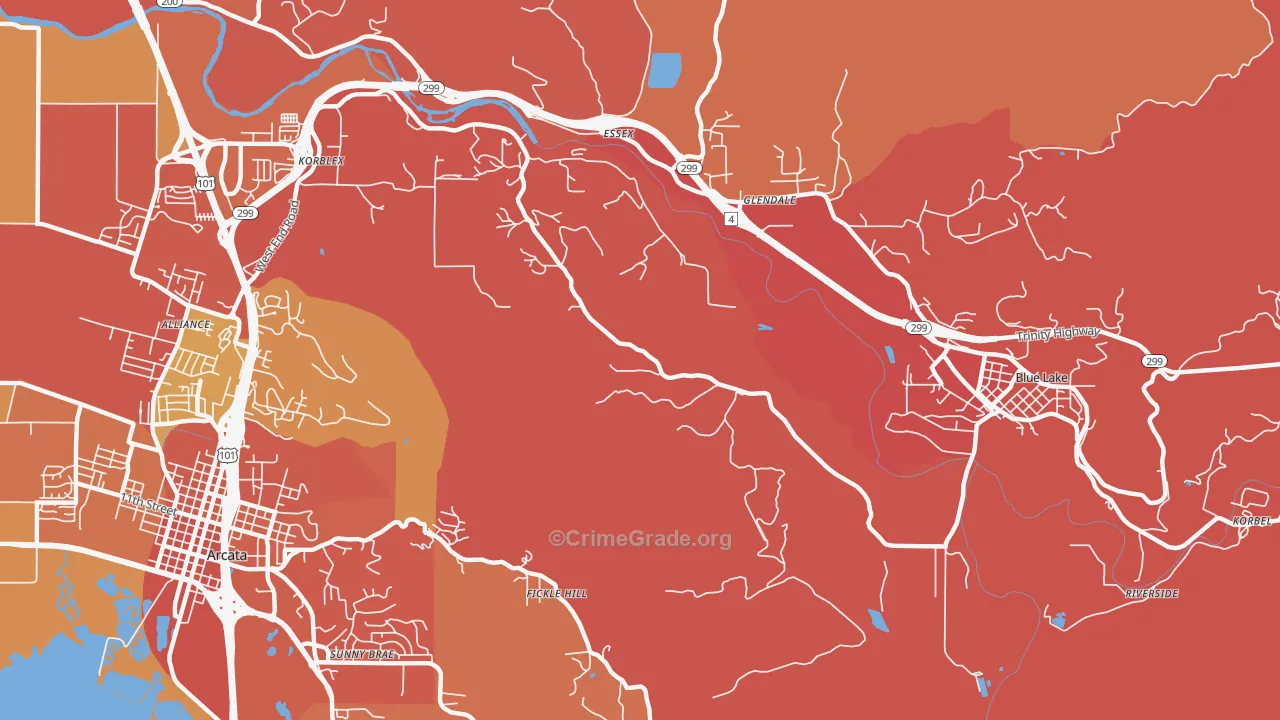 Sunny Brae, CA Map of Robbery Rates