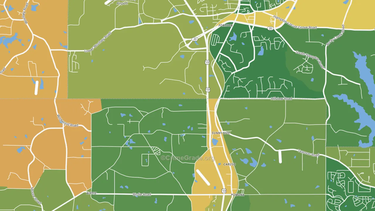 Sunny Side, GA Map of Robbery Rates