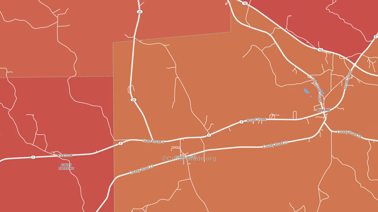 Sunny South, AL Map of Robbery Rates