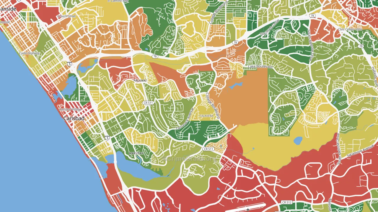 Sunny Vista, CA Map of Robbery Rates