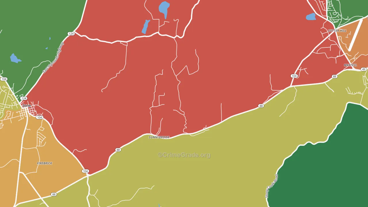 Sunnybrook, CA Map of Robbery Rates