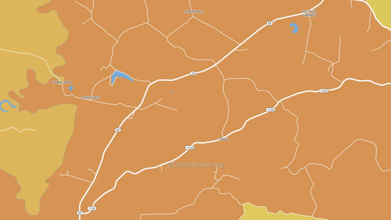Sunnydale, KY Map of Robbery Rates
