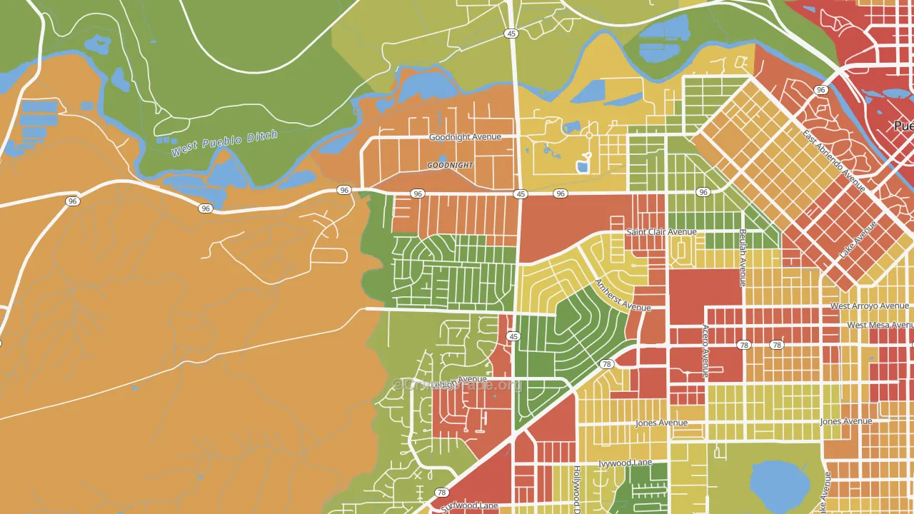 Sunnyheights, Pueblo, CO Map of Robbery Rates