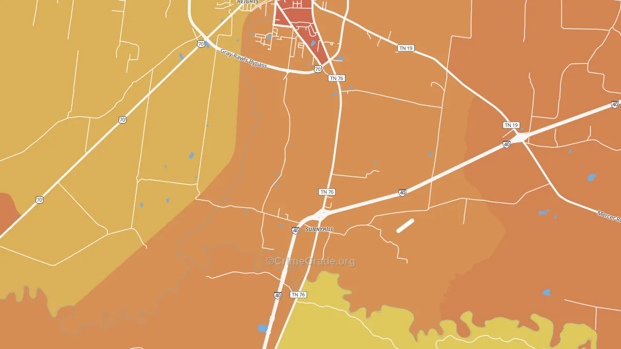 Sunnyhill, TN Map of Robbery Rates