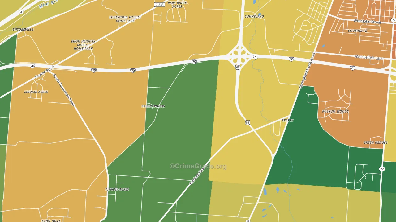 Sunnyland, OH Map of Robbery Rates