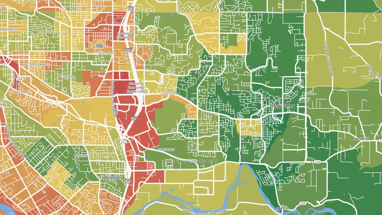 Sunnyside, Clackamas, OR Map of Robbery Rates