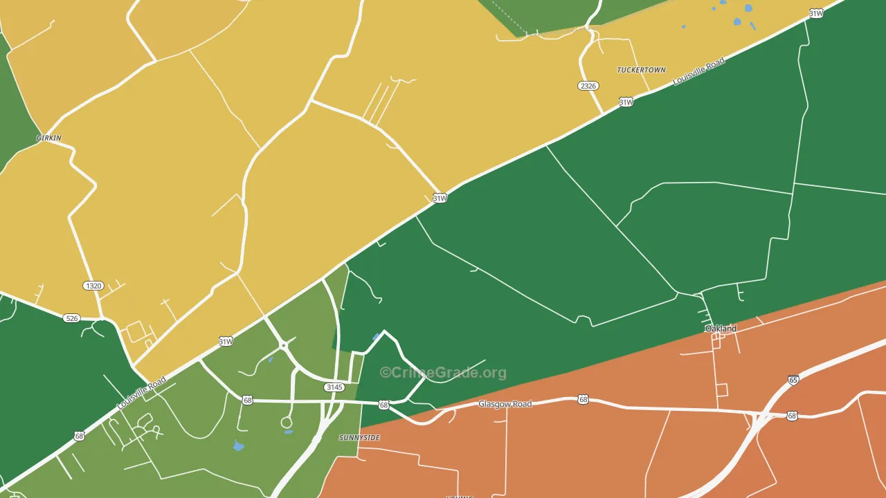 Sunnyside, KY Map of Robbery Rates