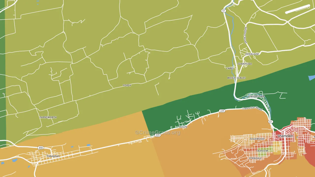 Sunnyside, PA Map of Robbery Rates