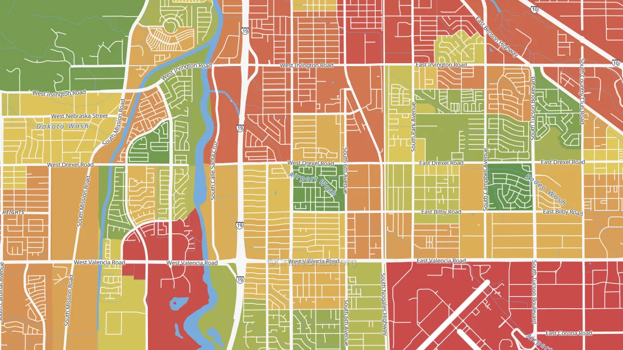 Sunnyside, Tucson, AZ Map of Robbery Rates
