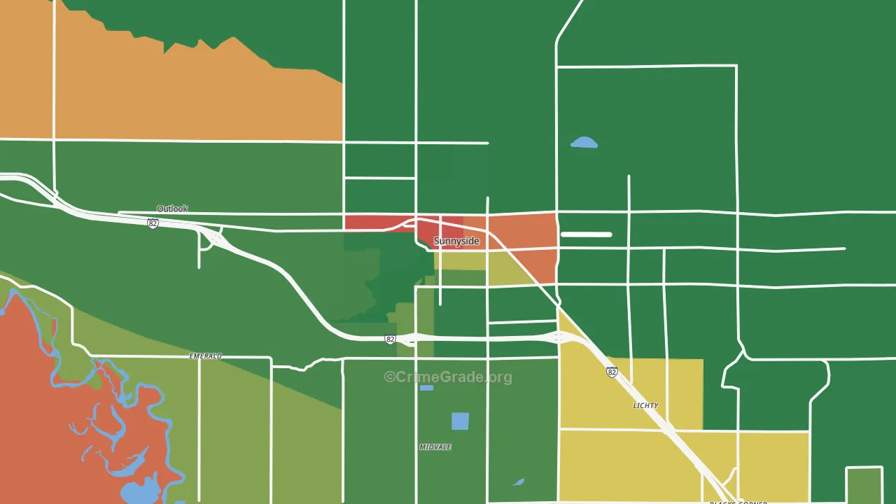 Sunnyside, WA Map of Robbery Rates
