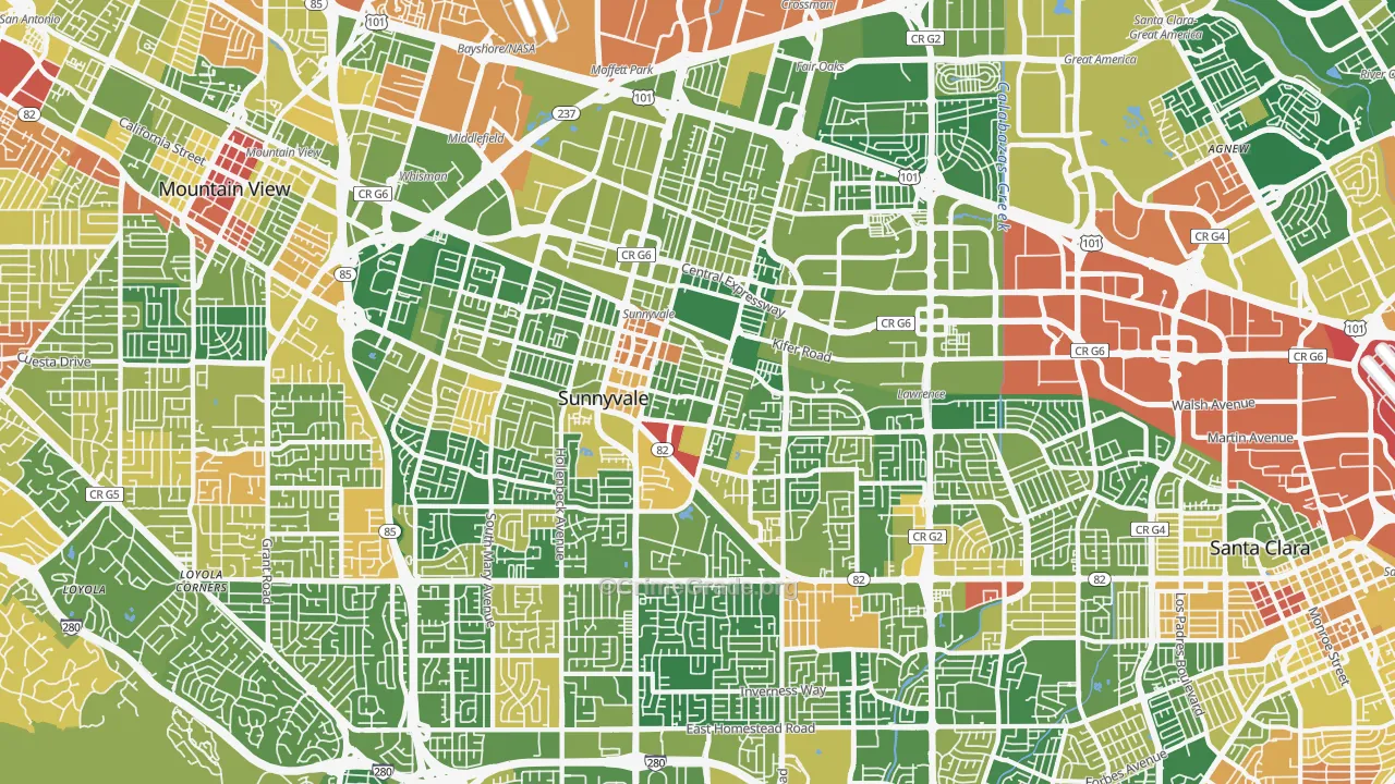 Sunnyvale, CA Map of Robbery Rates