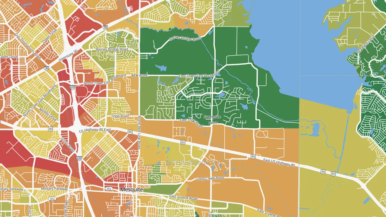Sunnyvale, TX Map of Robbery Rates