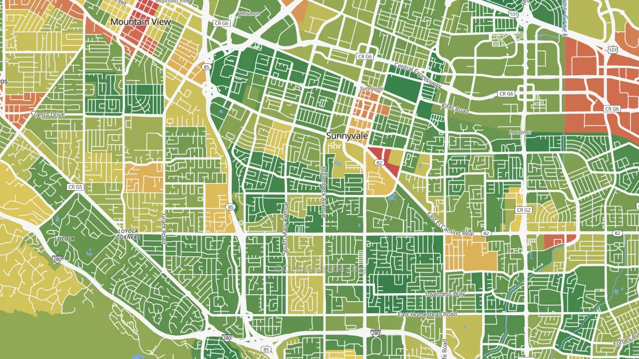 Sunnyvale West, Sunnyvale, CA Map of Robbery Rates