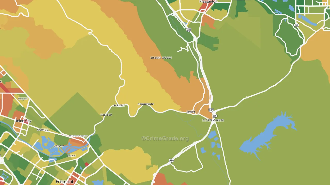 Sunol, CA Map of Robbery Rates