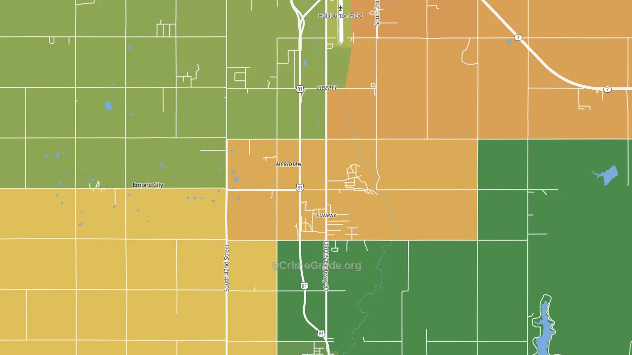 Sunray, OK Map of Robbery Rates