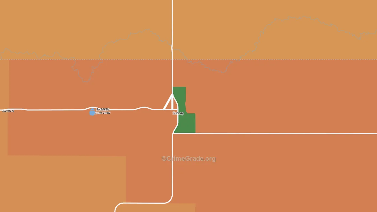 Sunray, TX Map of Robbery Rates