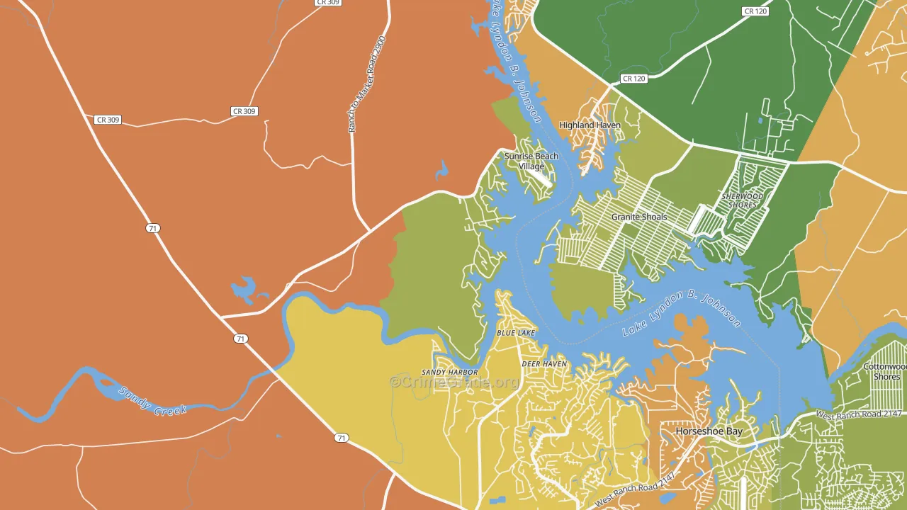Sunrise Beach Village, TX Map of Robbery Rates