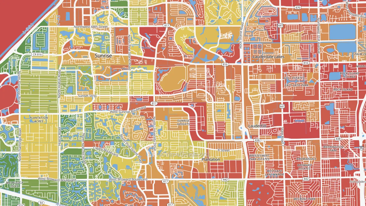 Sunrise Golf Village East, Sunrise, FL Map of Robbery Rates