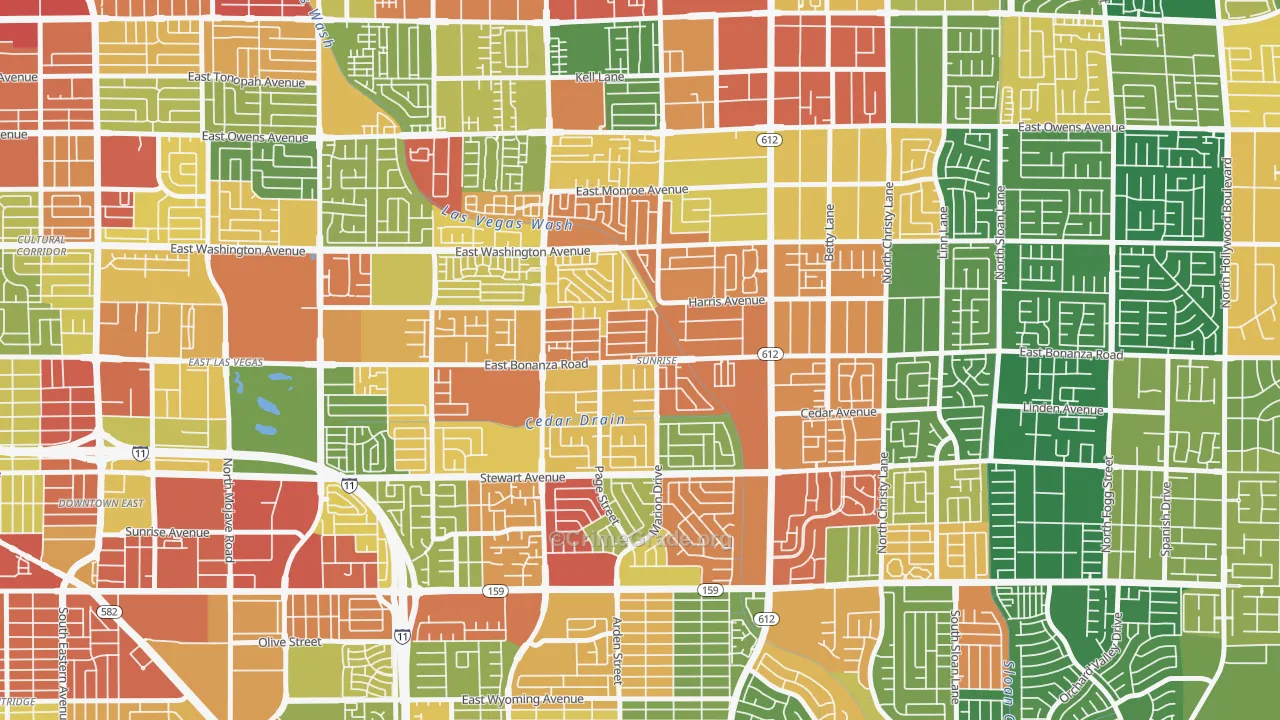 Sunrise, Las Vegas, NV Map of Robbery Rates
