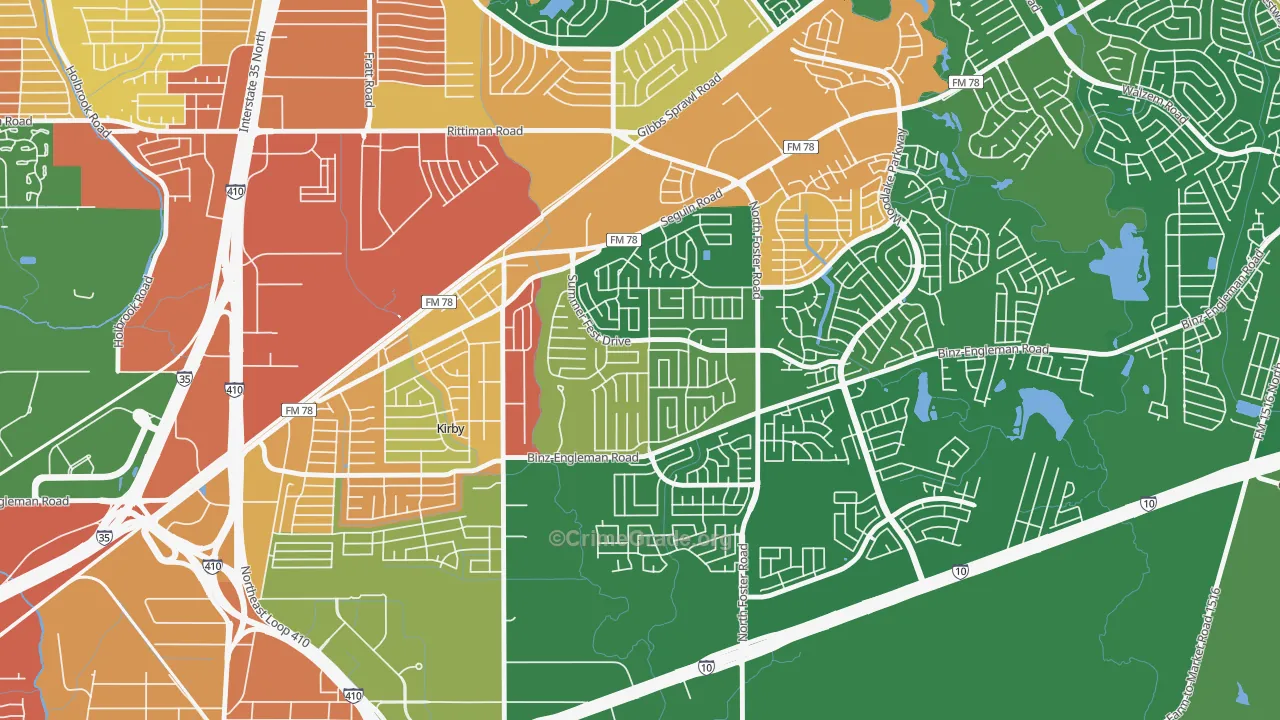 Sunrise, San Antonio, TX Map of Robbery Rates