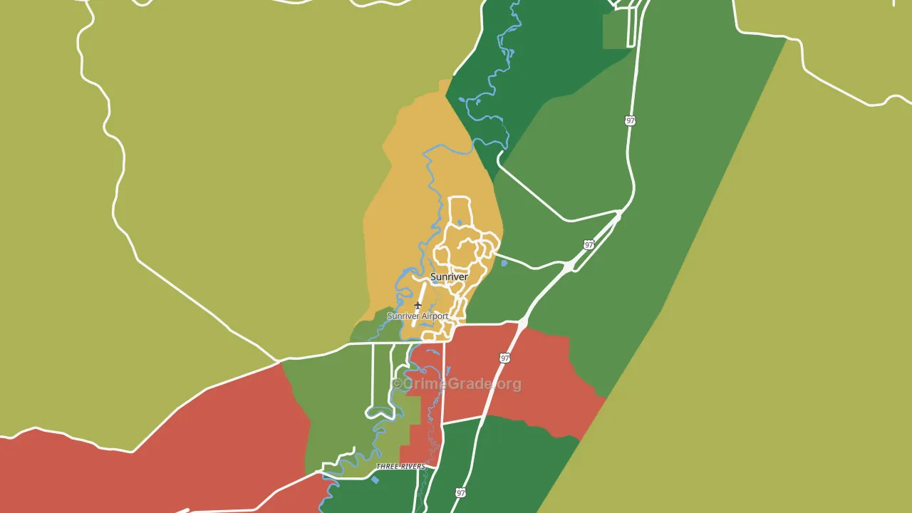 Sunriver, OR Map of Robbery Rates