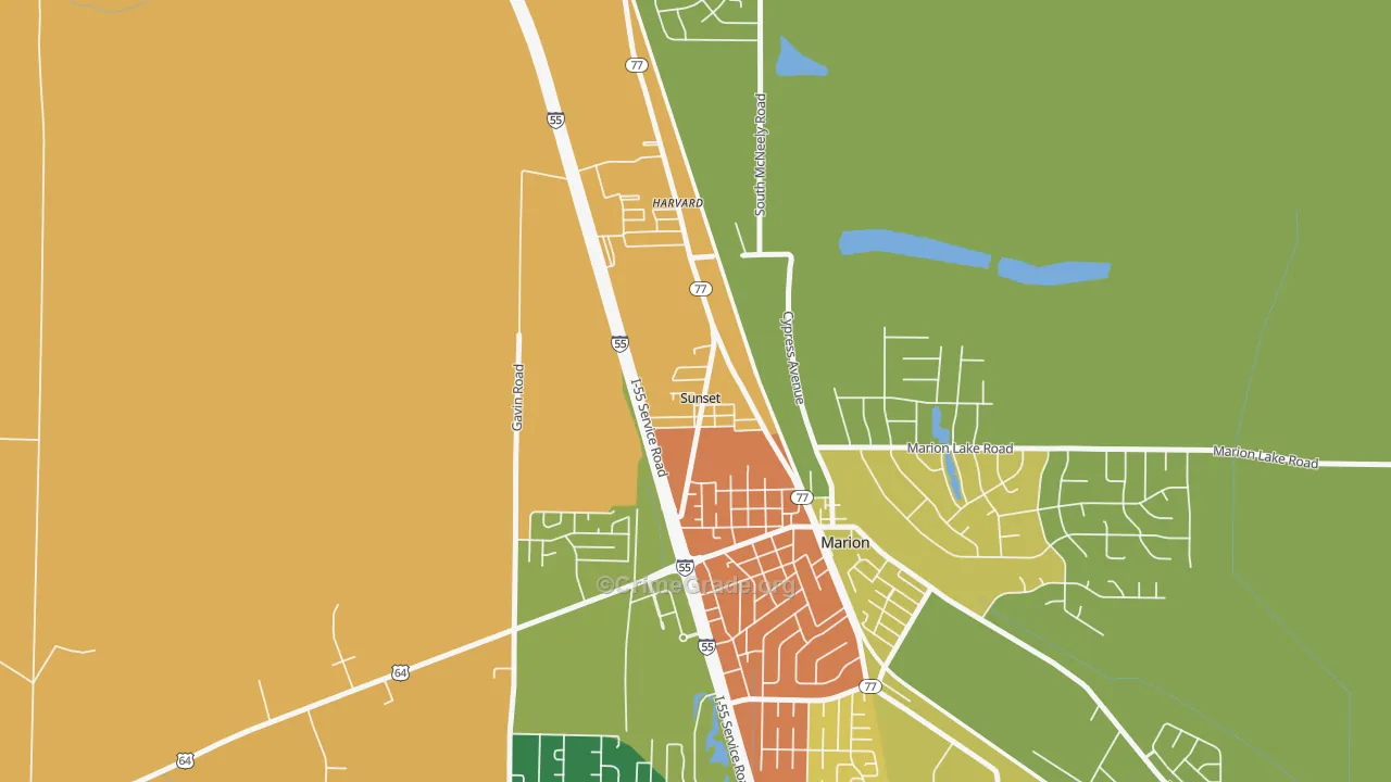 Sunset, AR Map of Robbery Rates