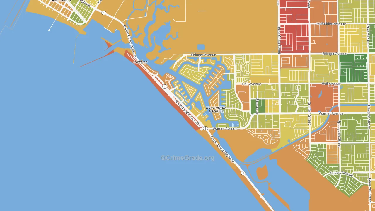 Sunset Beach, CA Map of Robbery Rates
