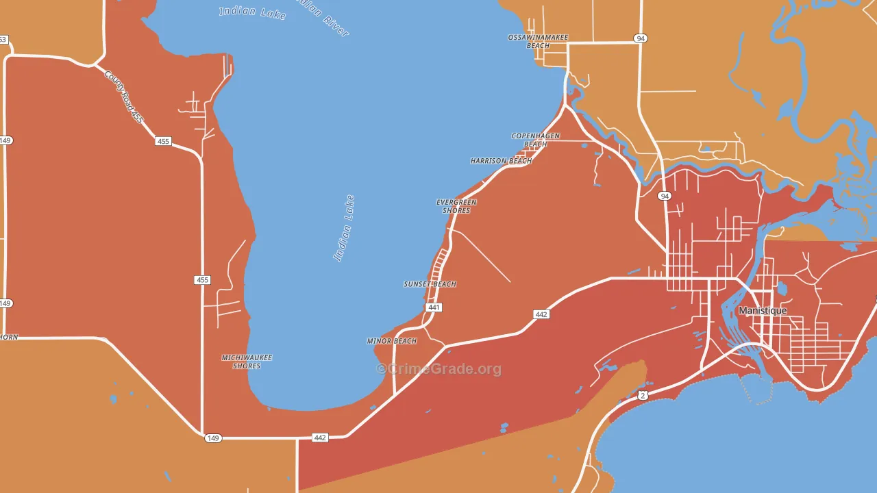 Sunset Beach, MI Map of Robbery Rates