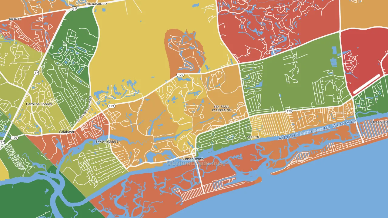 Sunset Beach, NC Map of Robbery Rates