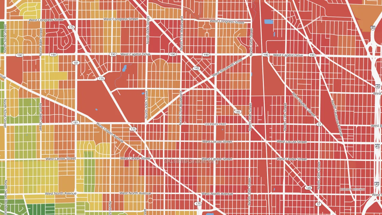 Sunset Heights, Milwaukee, WI Map of Robbery Rates