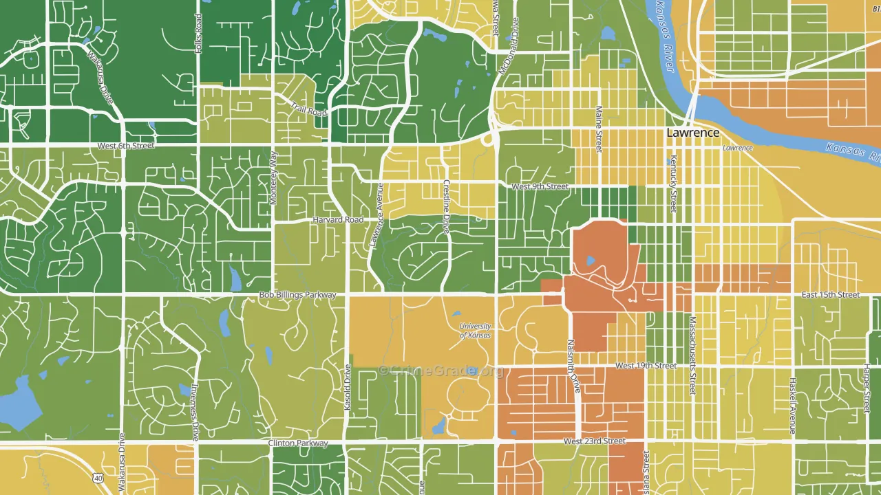 Sunset Hills, Lawrence, KS Map of Robbery Rates