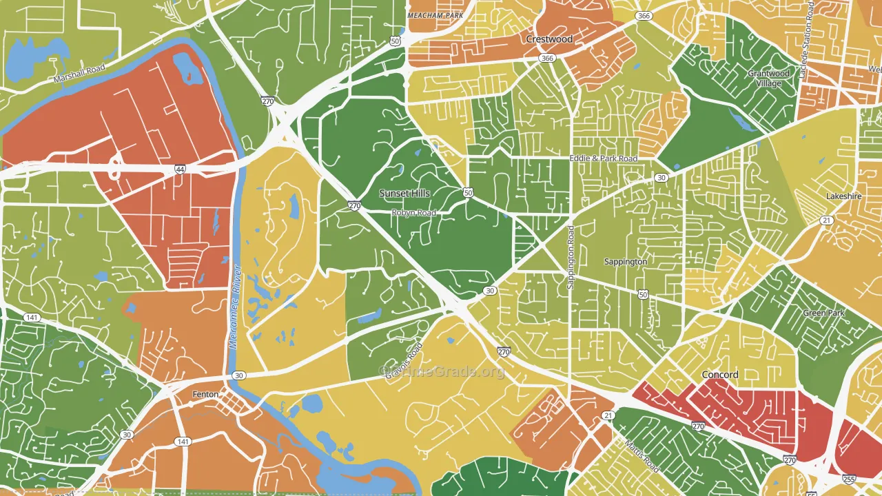 Sunset Hills, MO Map of Robbery Rates