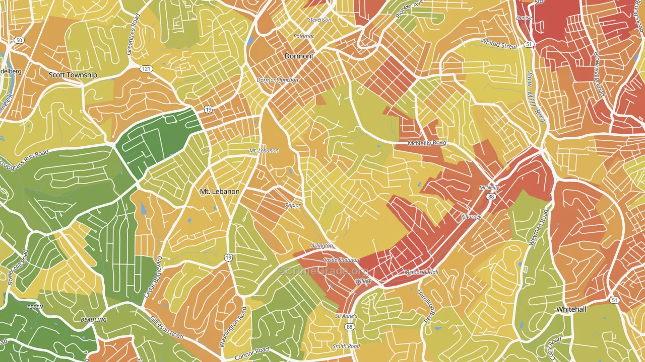 Sunset Hills, Pittsburgh, PA Map of Robbery Rates