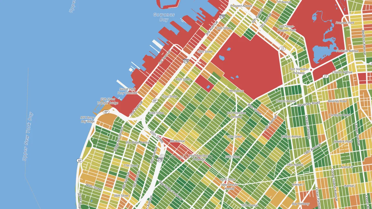 Sunset Park, Brooklyn, NY Map of Robbery Rates