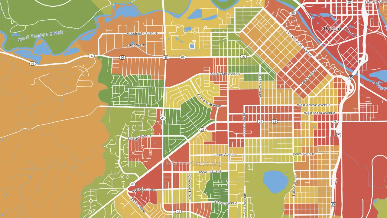Sunset, Pueblo, CO Map of Robbery Rates