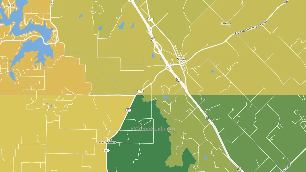 Sunset, TX Map of Robbery Rates