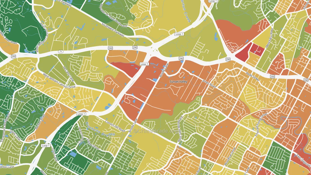 Sunset Valley, TX Map of Robbery Rates