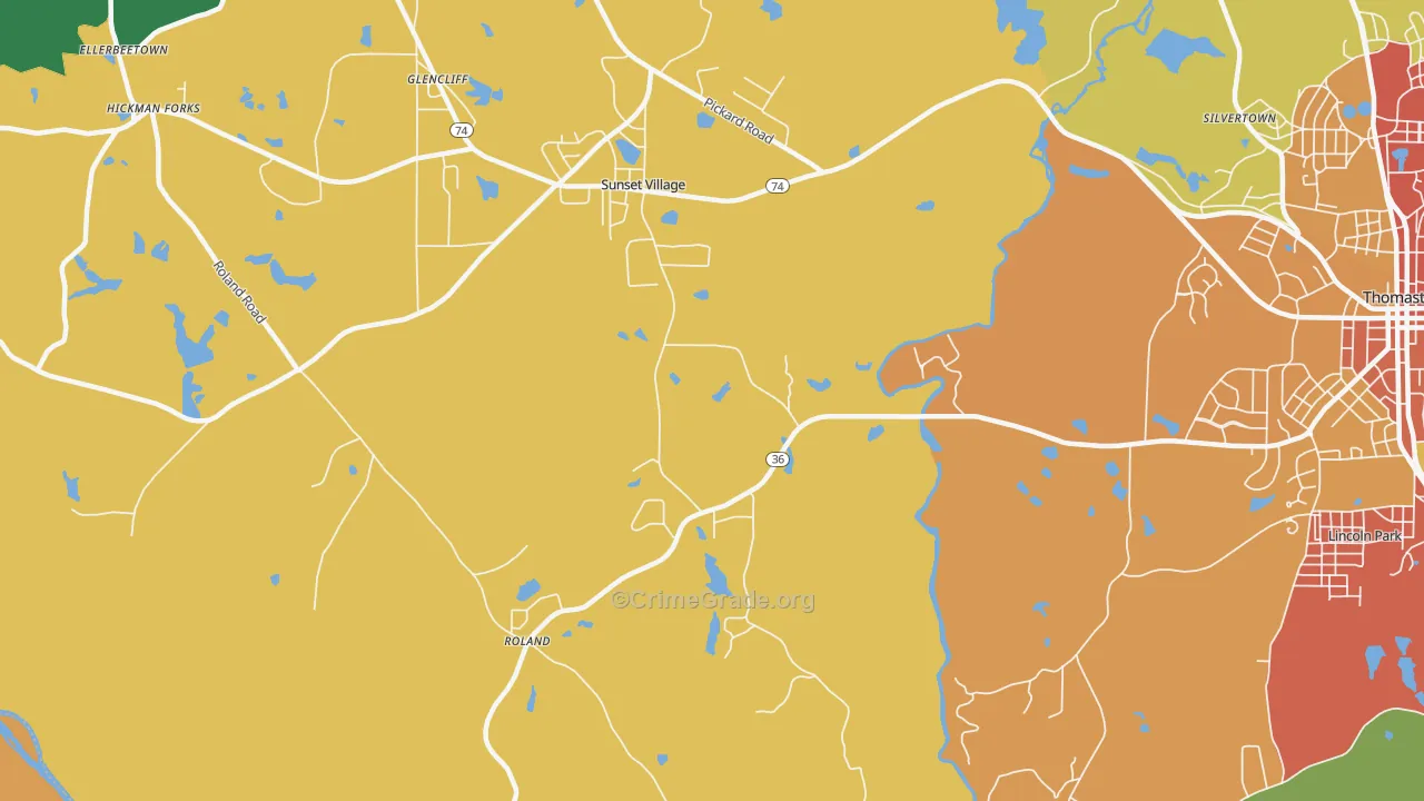 Sunset Village, GA Map of Robbery Rates