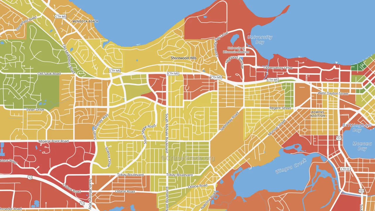 Sunset Village, Madison, WI Map of Robbery Rates