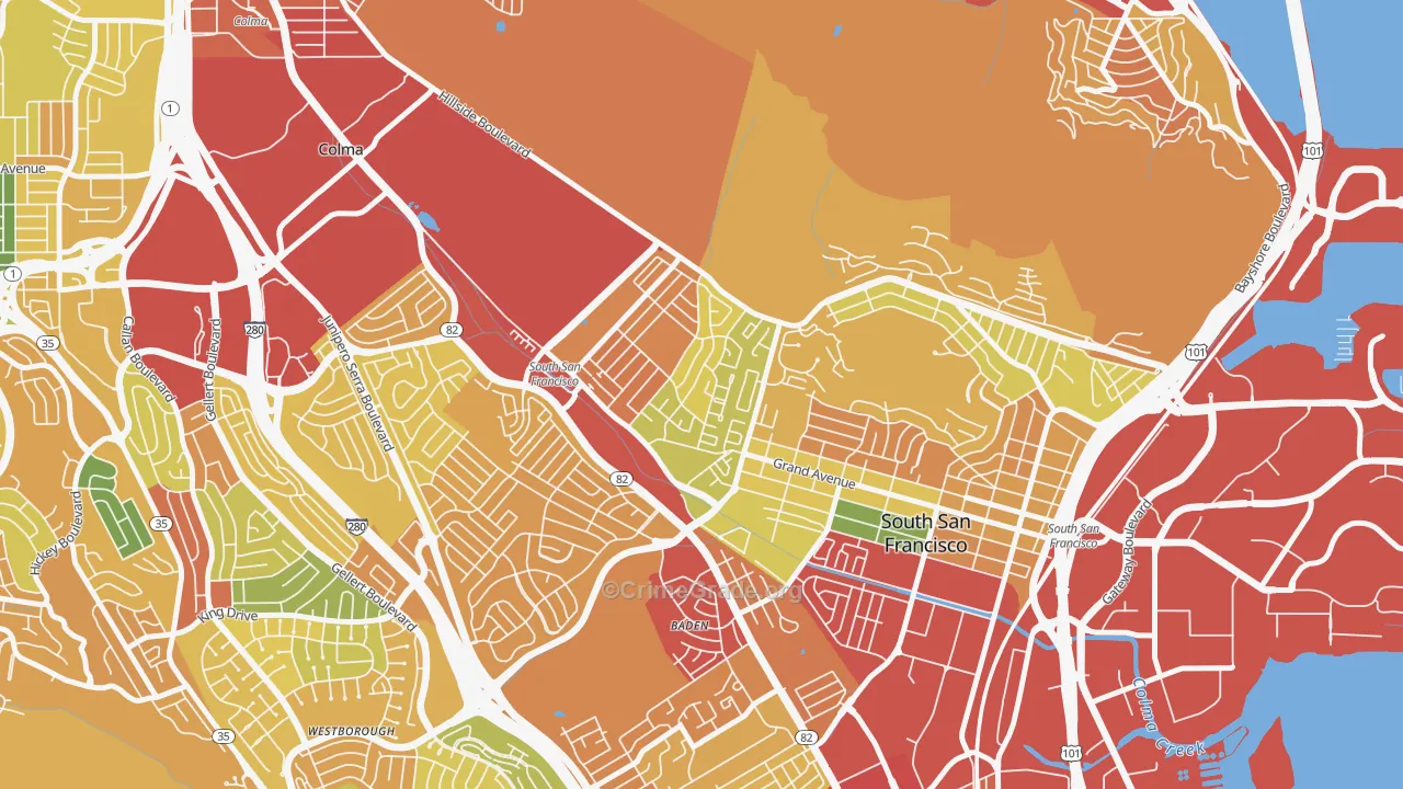 Sunshine Gardens, South San Francisco, CA Map of Robbery Rates