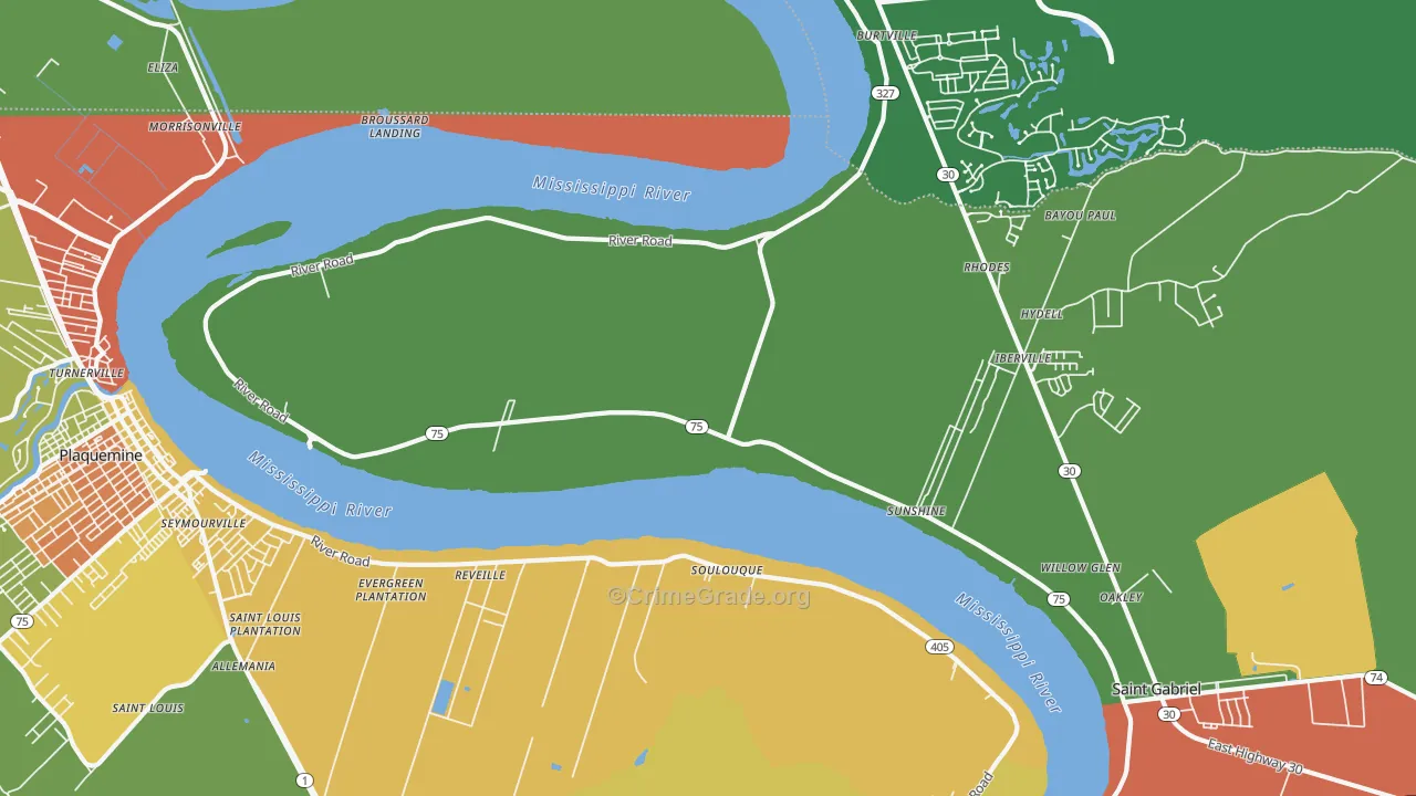 Sunshine, LA Map of Robbery Rates