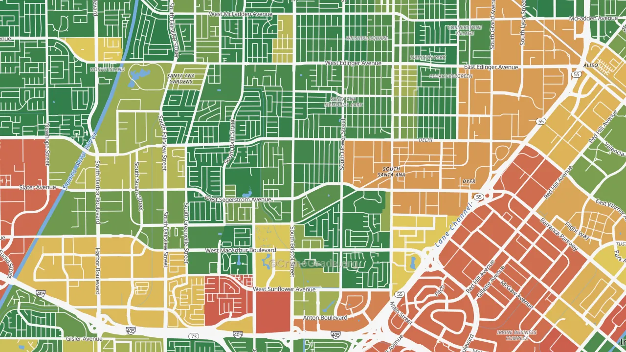 Sunwood Central, Santa Ana, CA Map of Robbery Rates