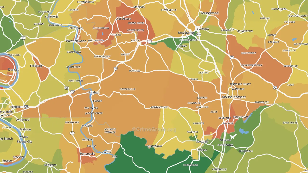 Superior, PA Map of Robbery Rates