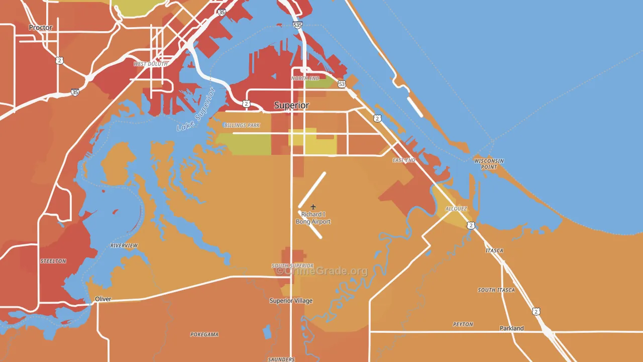 Superior, WI Map of Robbery Rates