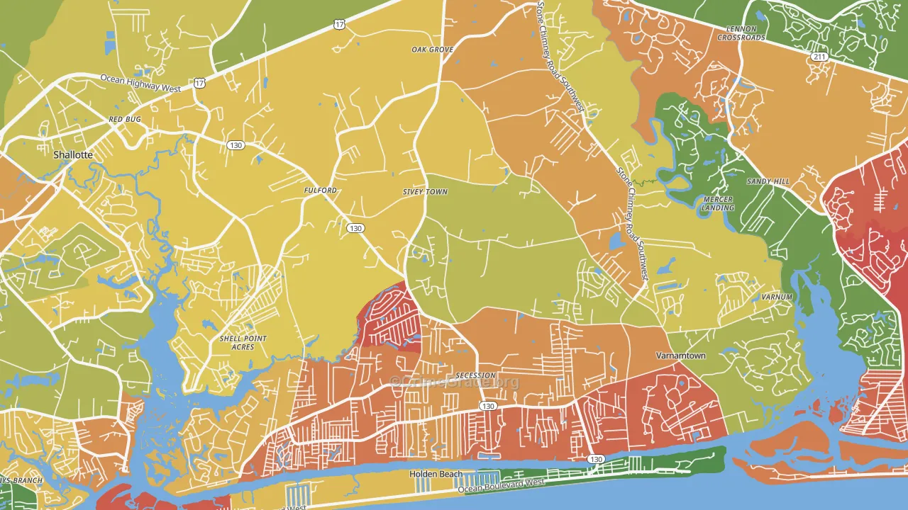 Supply, NC Map of Robbery Rates