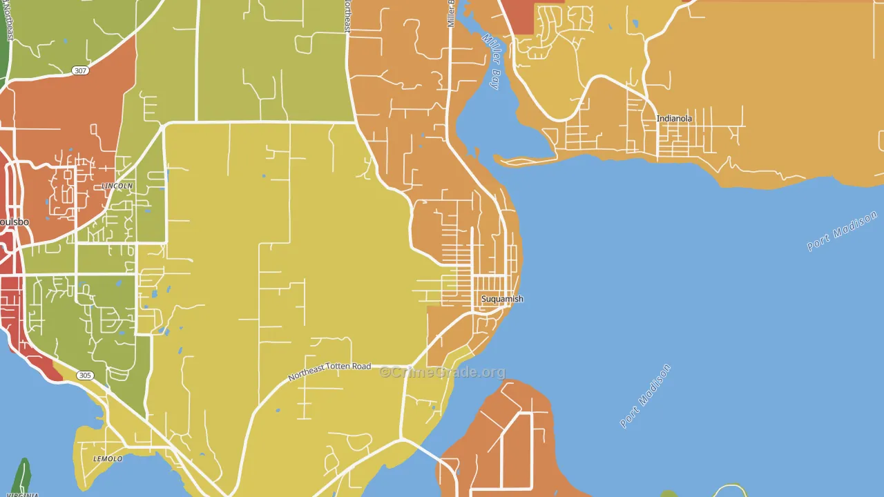 Suquamish, WA Map of Robbery Rates