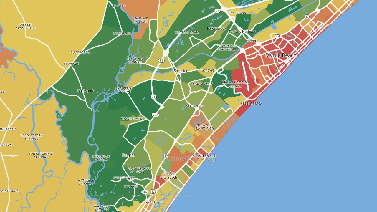 Surfside Beach, SC Map of Robbery Rates