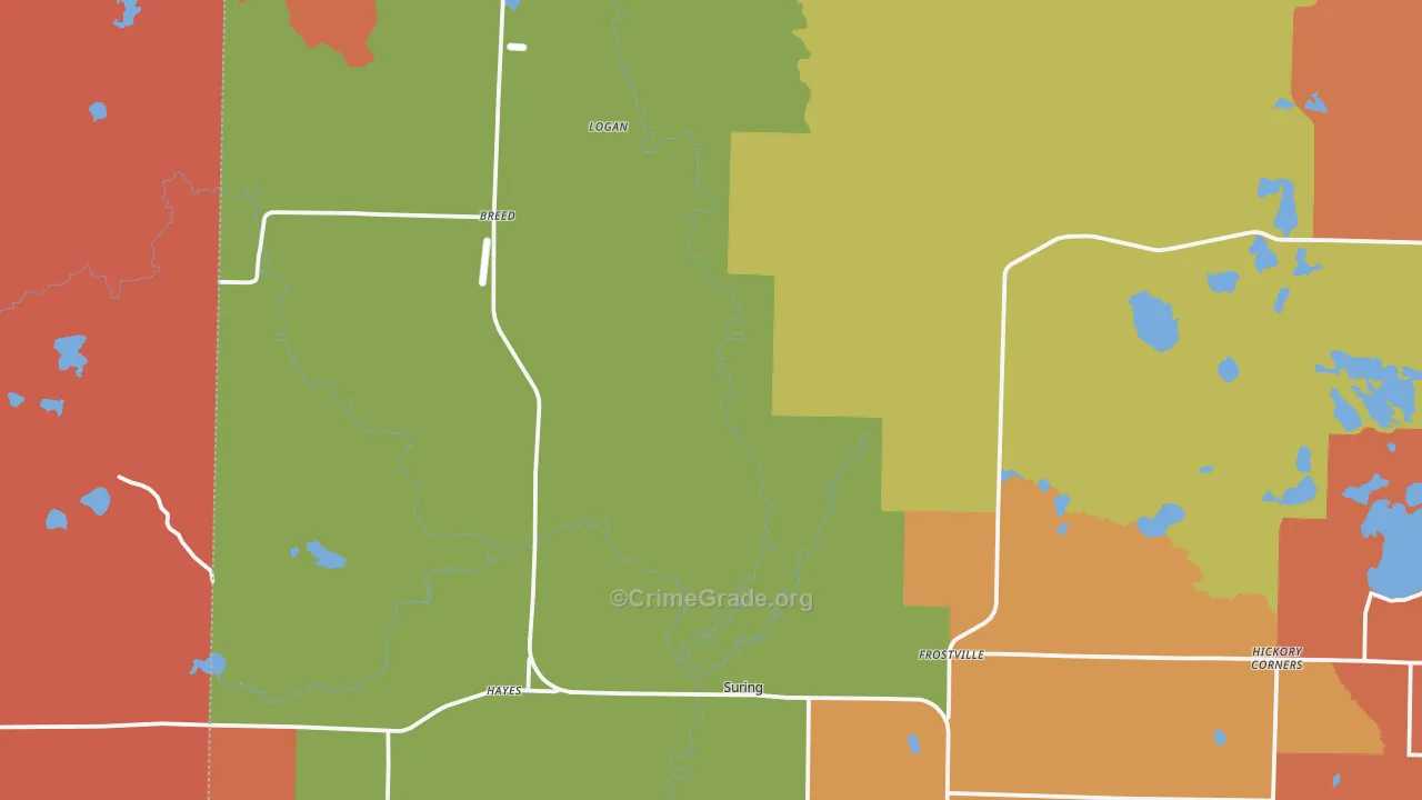 Suring, WI Map of Robbery Rates